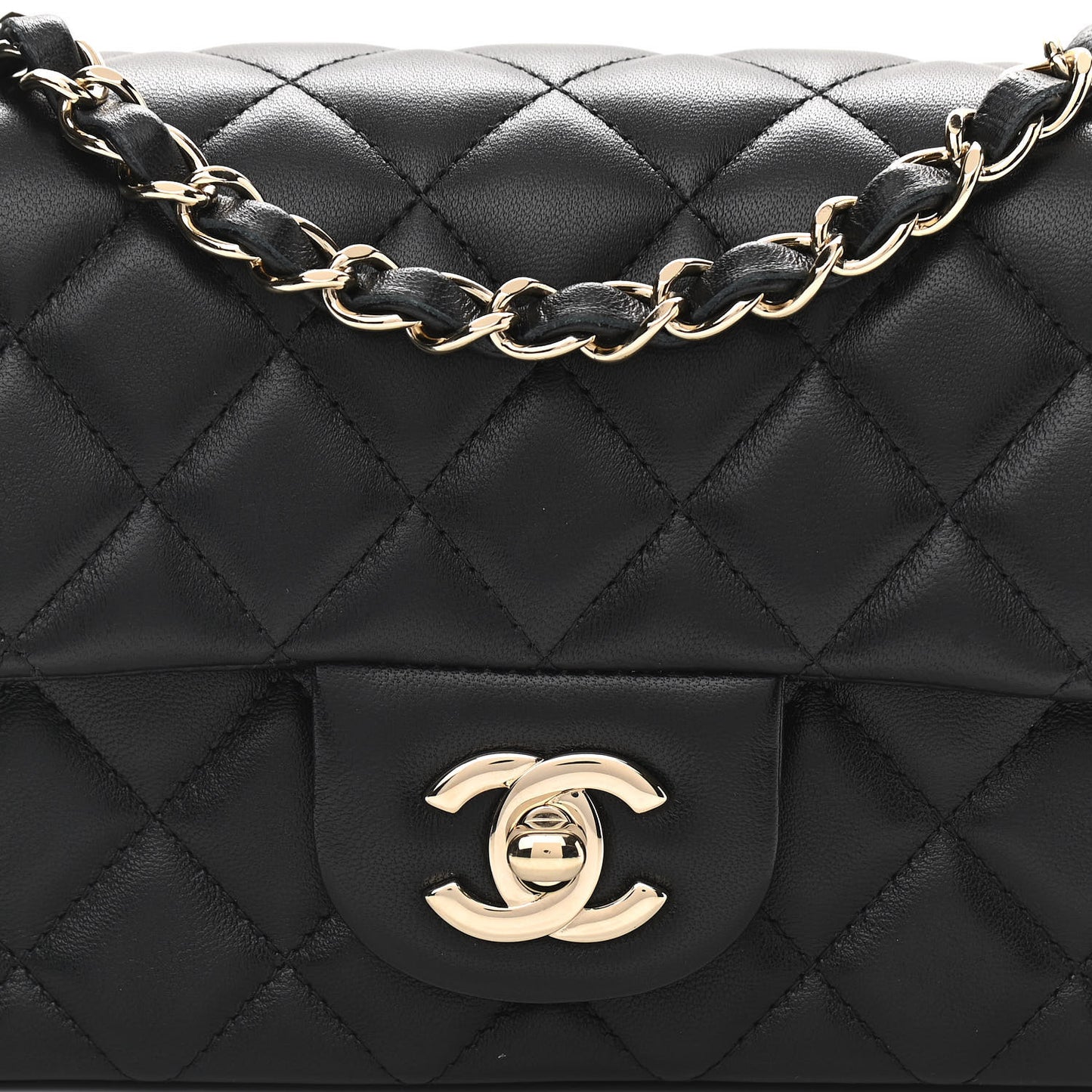 Lambskin Quilted Mini Rectangular Flap Black