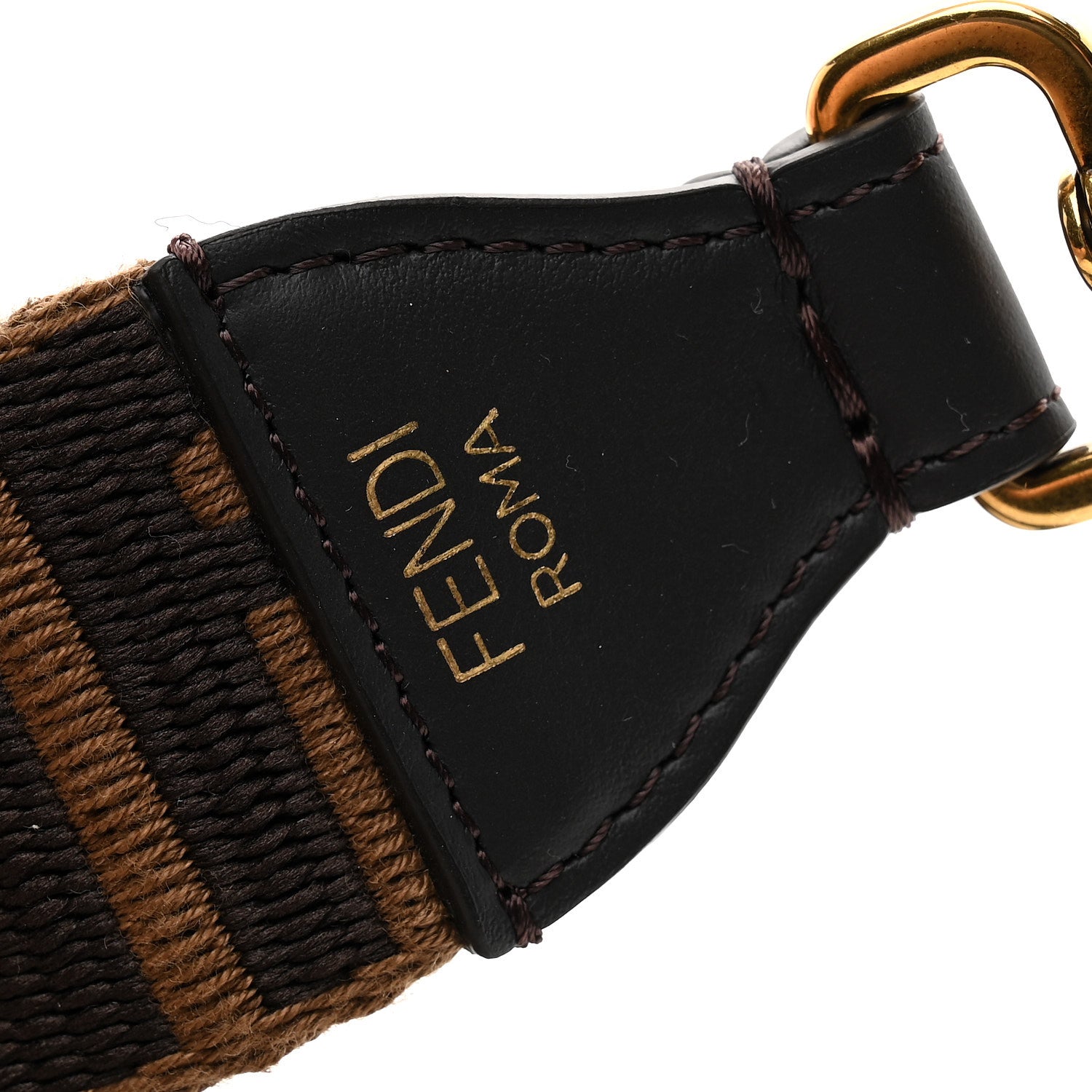 Fendi Ribbon Vitello Century FF 1974 Flat Studded Strap You Fango Marrone Ebano 3 of 5