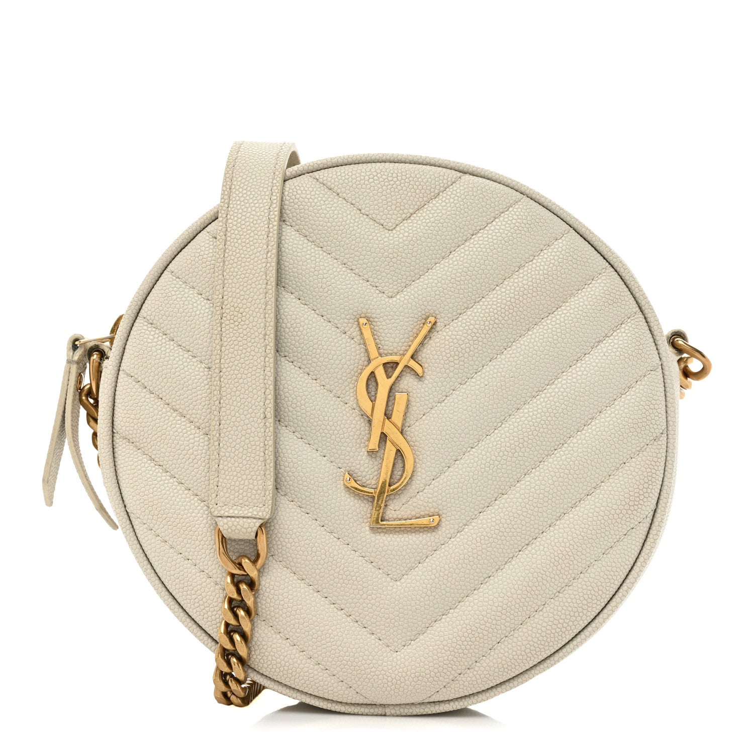 Saint Laurent Grain De Poudre Matelasse Chevron Quilted Round Vinyle Camera Bag Crema Soft 1 of 15