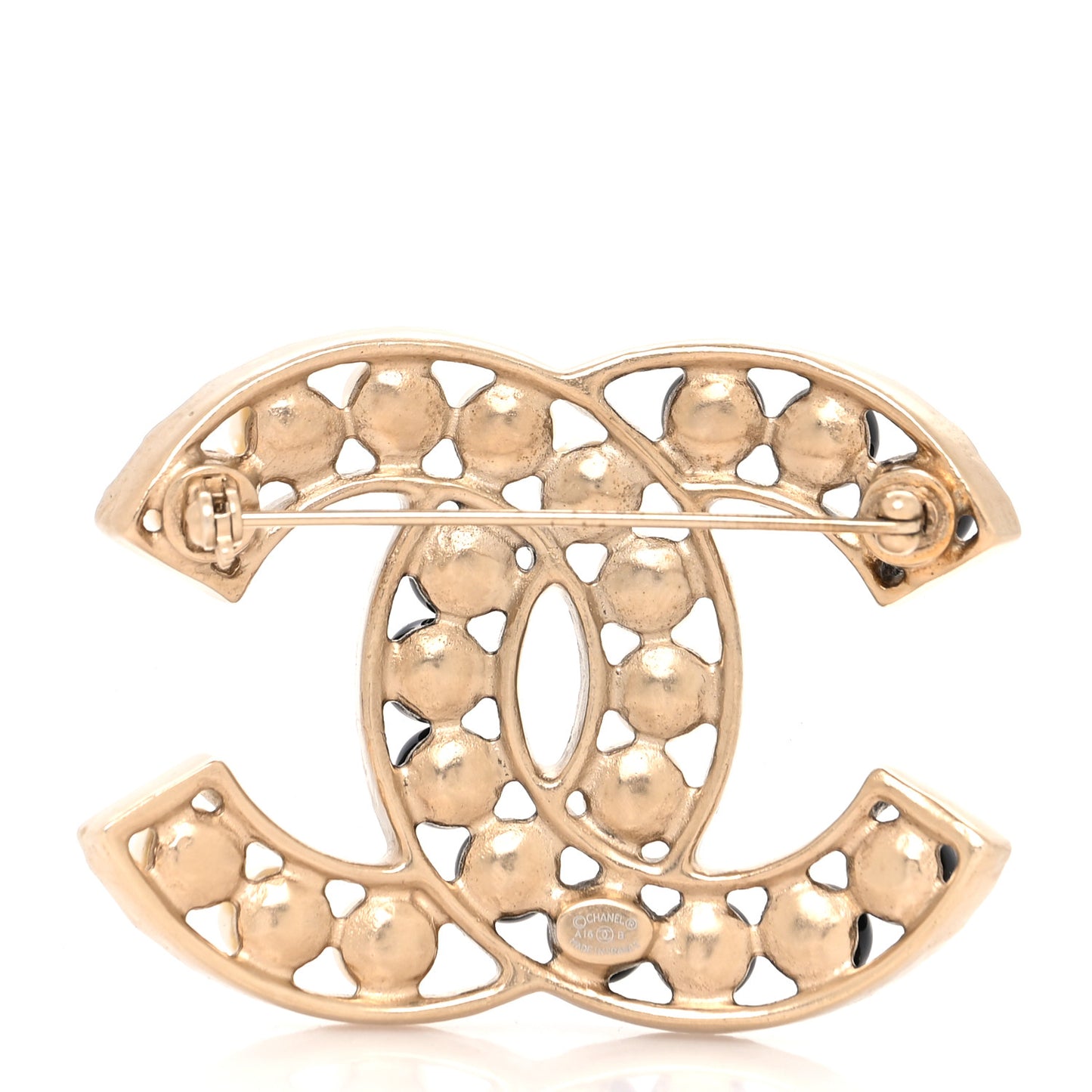 Pearl CC Brooch Gold Black