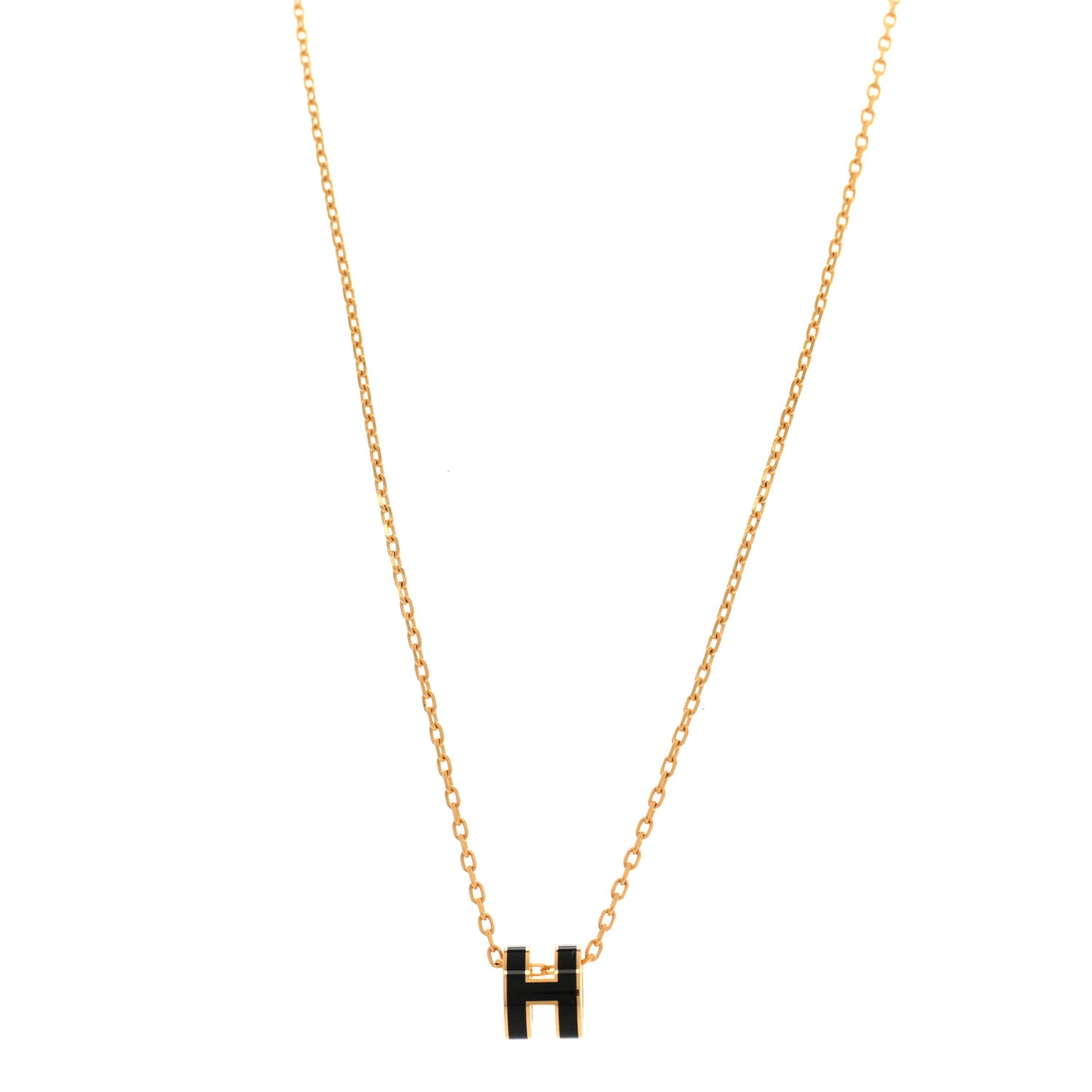 Lacquered Gold Mini Pop H Pendant Necklace Black