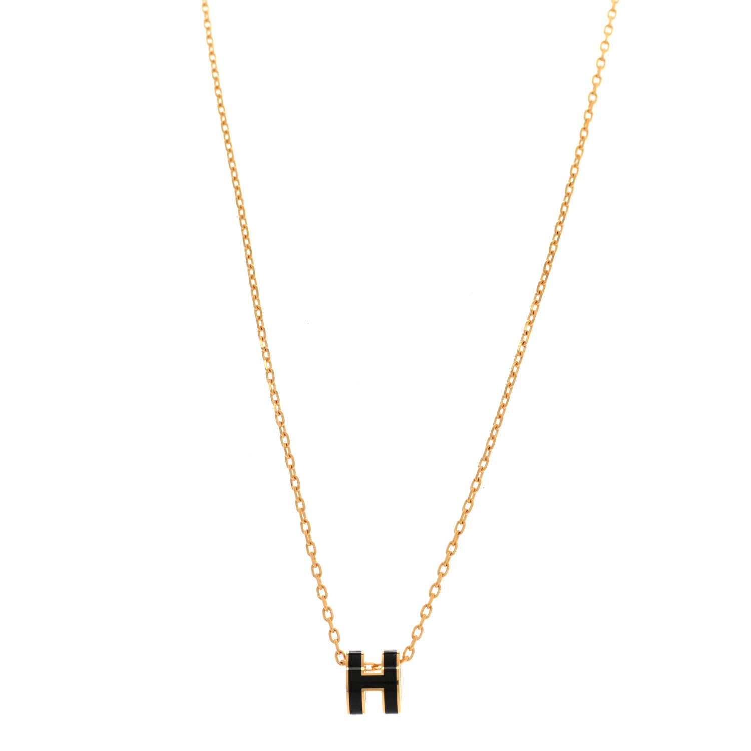 Hermes Lacquered Gold Mini Pop H Pendant Necklace Black 1 of 6