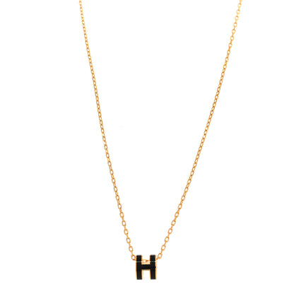 Hermes Lacquered Gold Mini Pop H Pendant Necklace Black 1 of 6