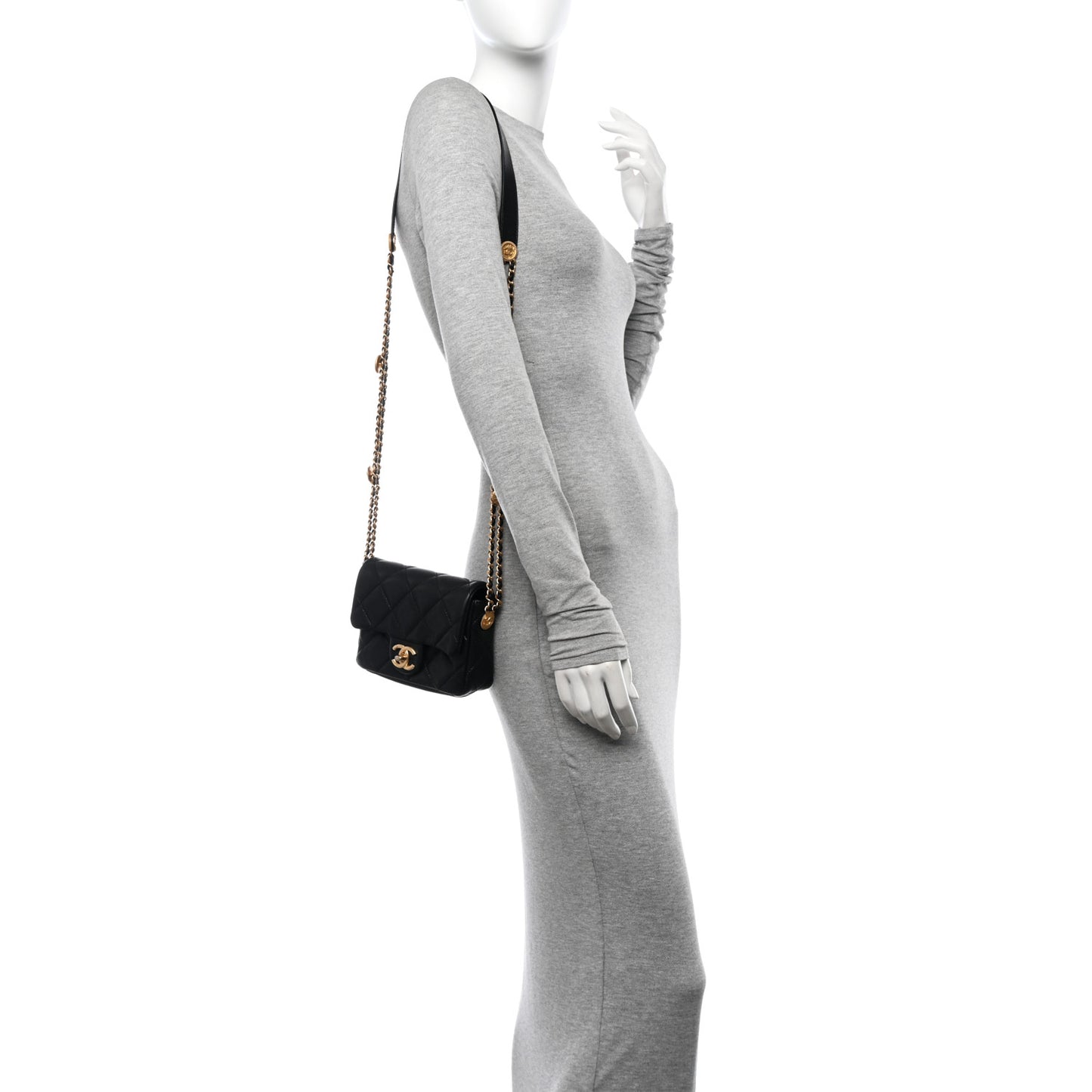 Caviar Quilted Mini Twist Your Buttons Flap Black