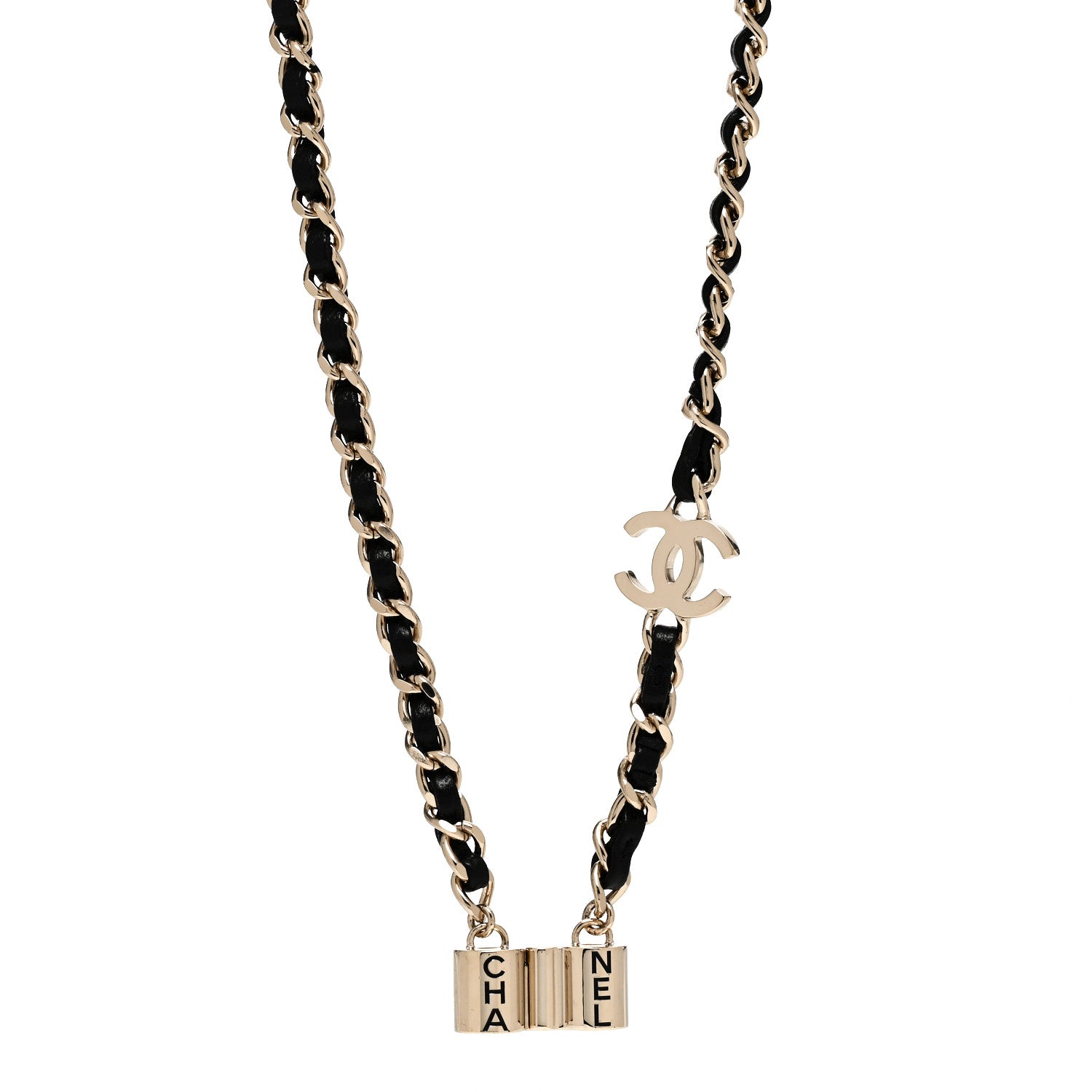 Chanel Metal Lambskin CC AirPods Necklace Gold Black 1 of 5