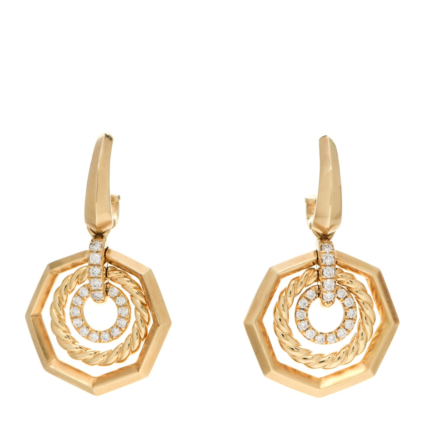 18K Yellow Gold Diamond 16mm Stax Drop Earrings