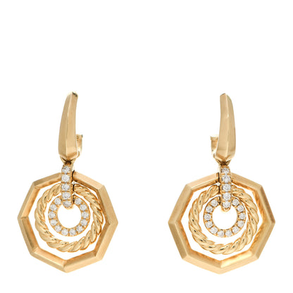 David Yurman 18K Yellow Gold Diamond 16mm Stax Drop Earrings 1 of 4