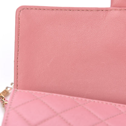 Chanel Lambskin Quilted Pearl Chain Flap Bag Pink 12 of 14