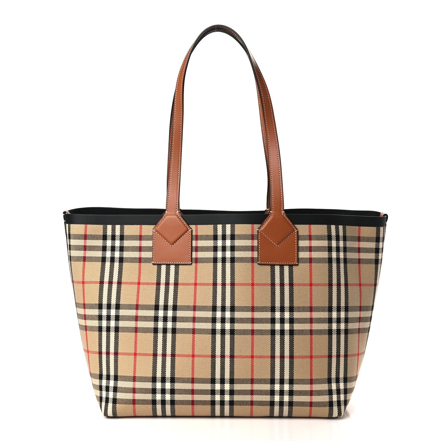 Burberry Cotton Vintage Check Medium London Tote Bag Briar Brown Black 3 of 10