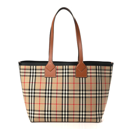 Burberry Cotton Vintage Check Medium London Tote Bag Briar Brown Black 3 of 10