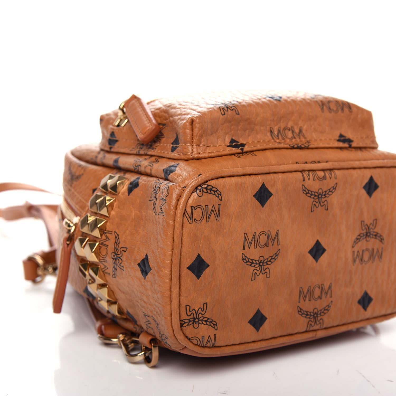 MCM Visetos Side Stud X-Mini Stark Bebe Boo Backpack Cognac 7 of 8