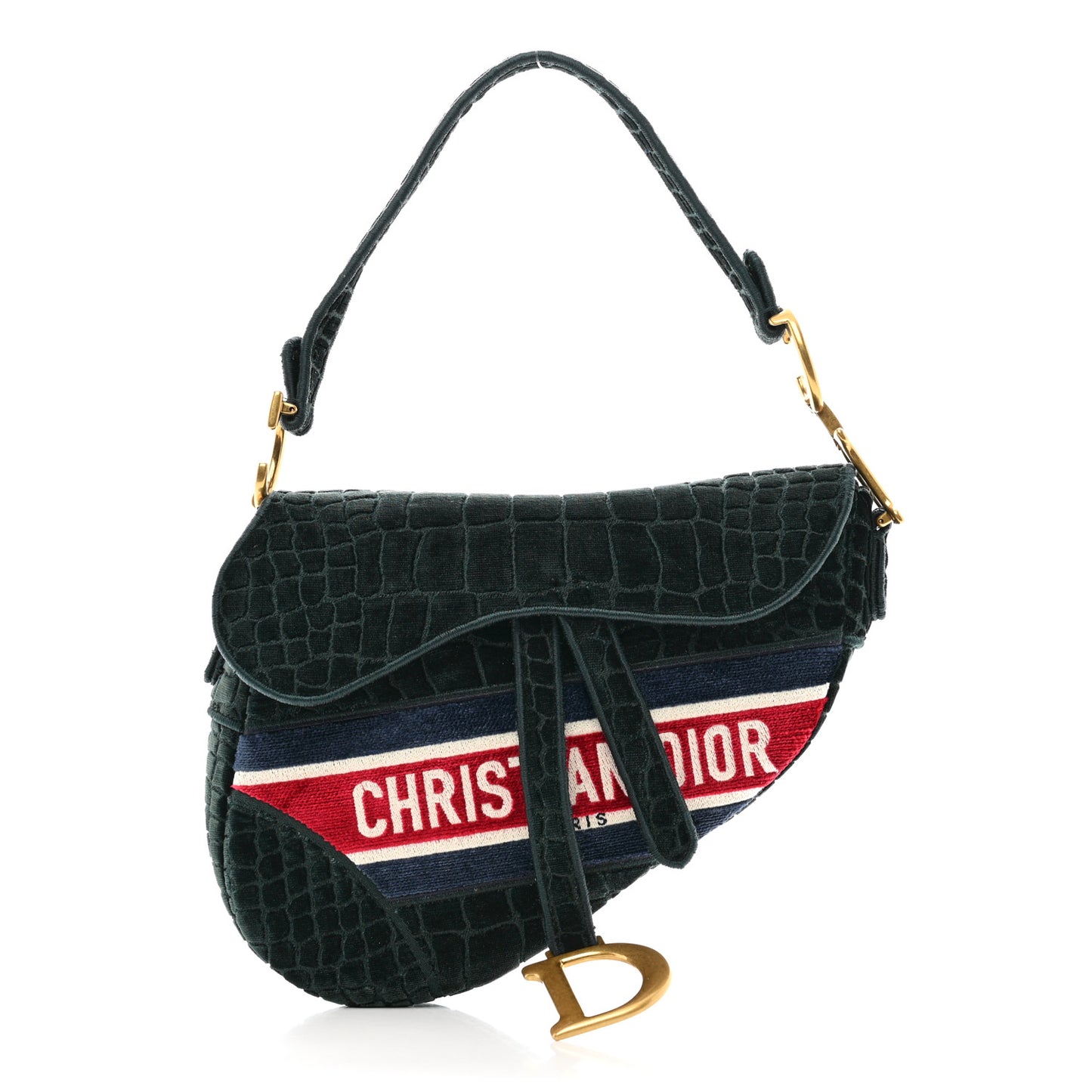 Velvet Crocodile Effect Saddle Bag Green