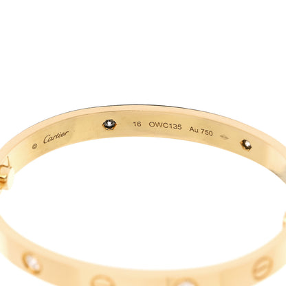 Cartier 18K Yellow Gold 4 Diamond LOVE Bracelet 16 6 of 9