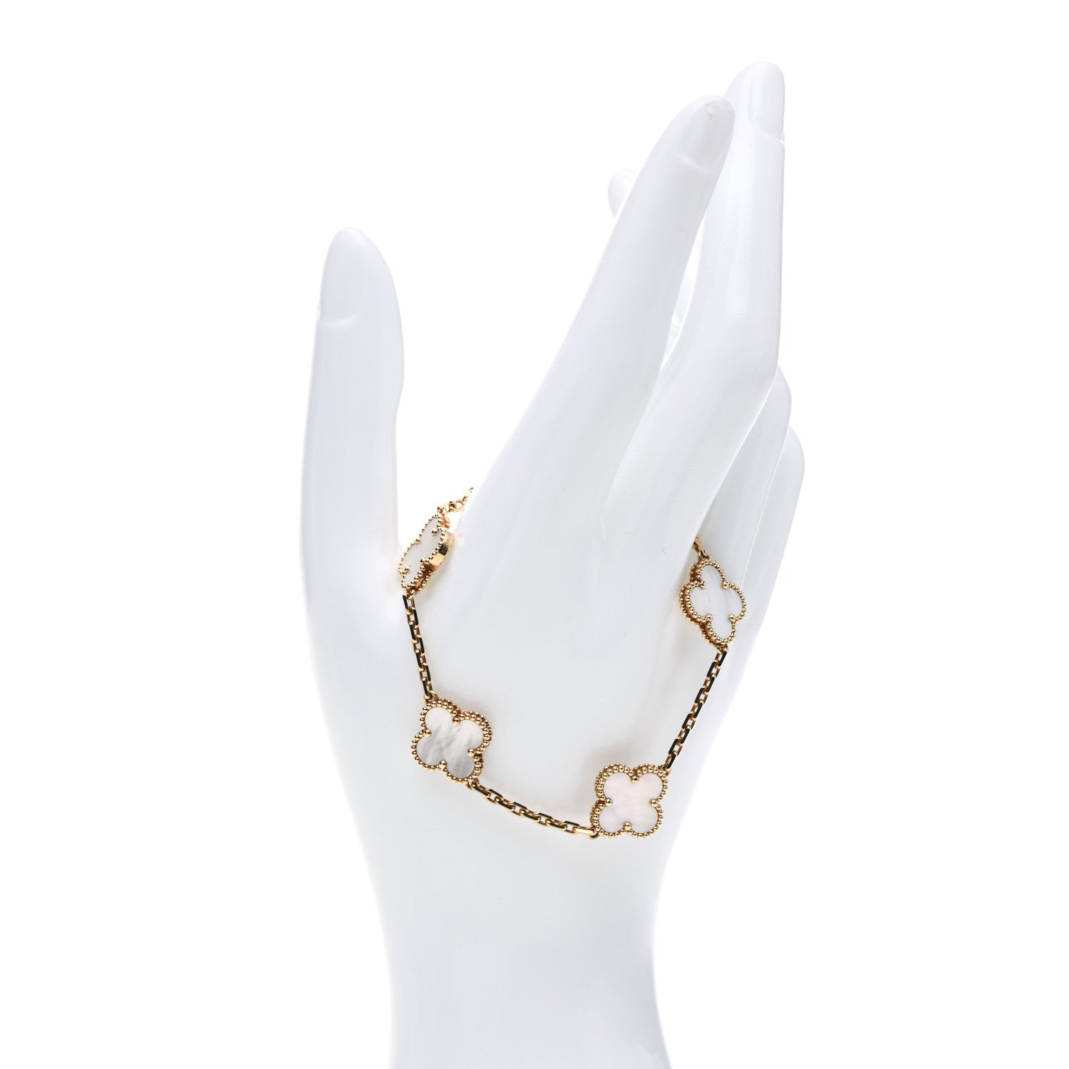 Van Cleef & Arpels 18K Yellow Gold Mother of Pearl 5 Motifs Vintage Alhambra Bracelet 2 of 6
