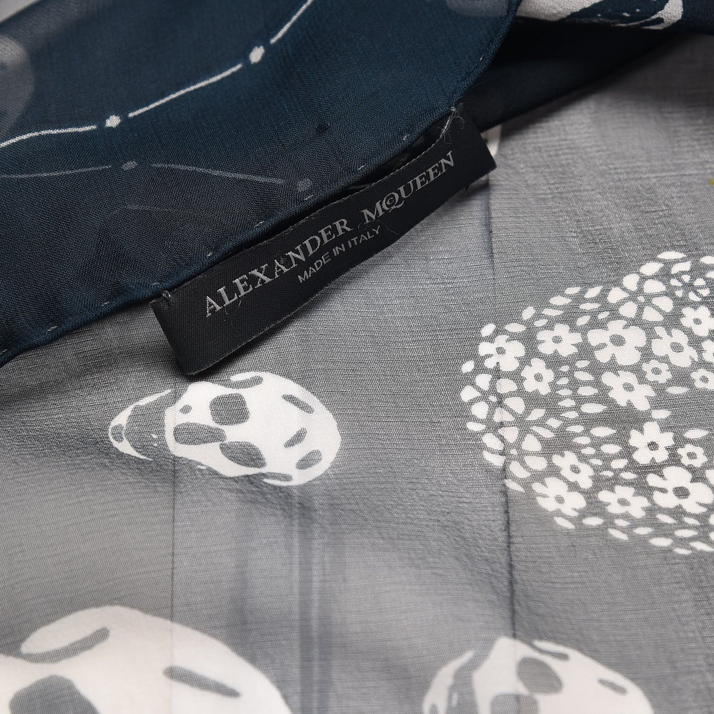 Silk Chiffon Skull Scarf Navy