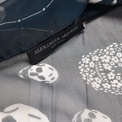 Alexander McQueen Silk Chiffon Skull Scarf Navy 5 of 5