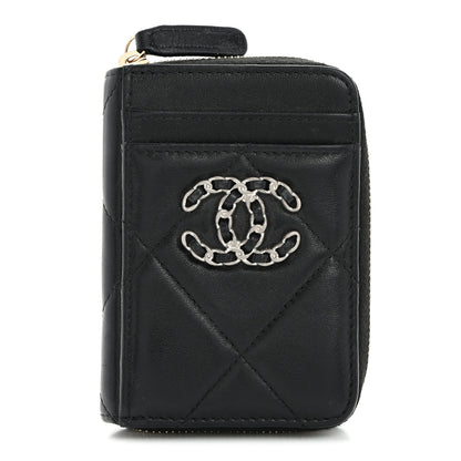 Chanel Lambskin Quilted Chanel 19 Vertical Zip Card Holder Wallet Black 1 of 8