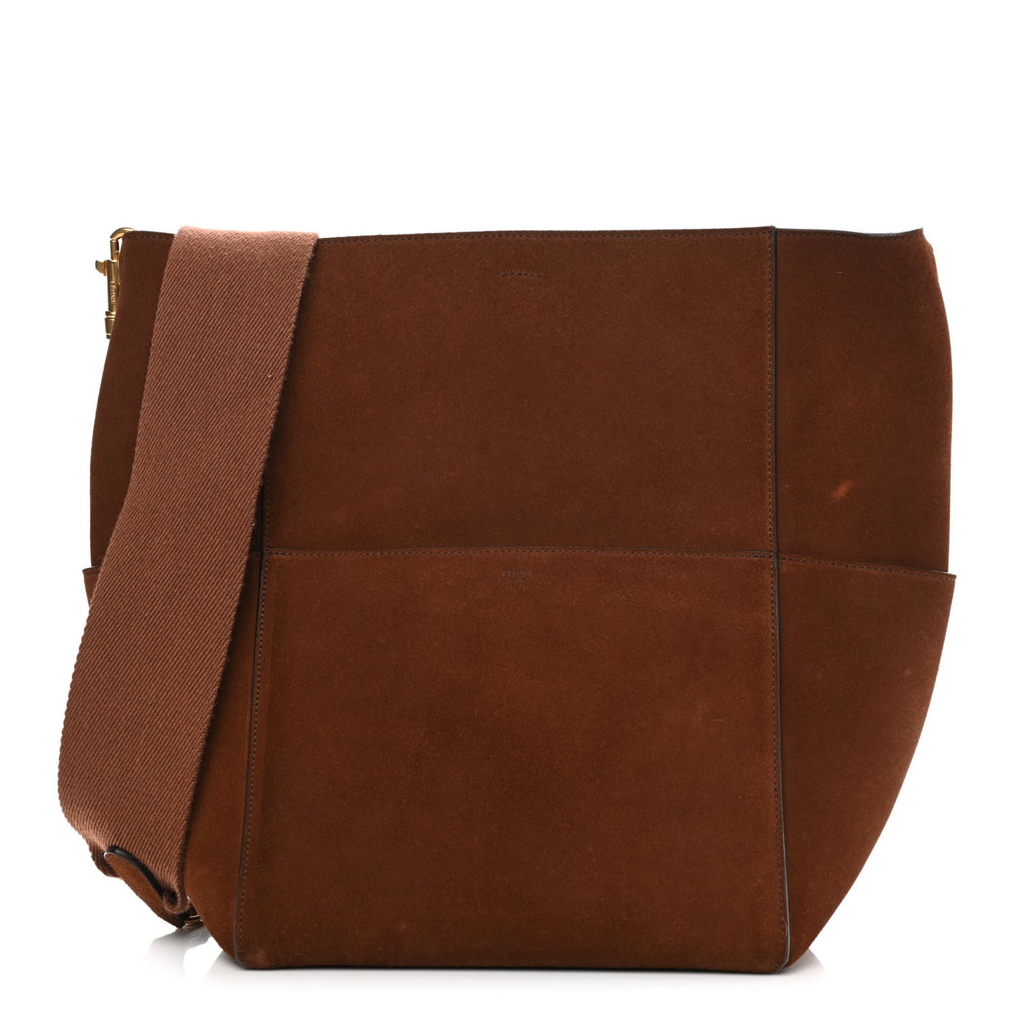 Suede Calfskin Sangle Bucket Bag Chestnut