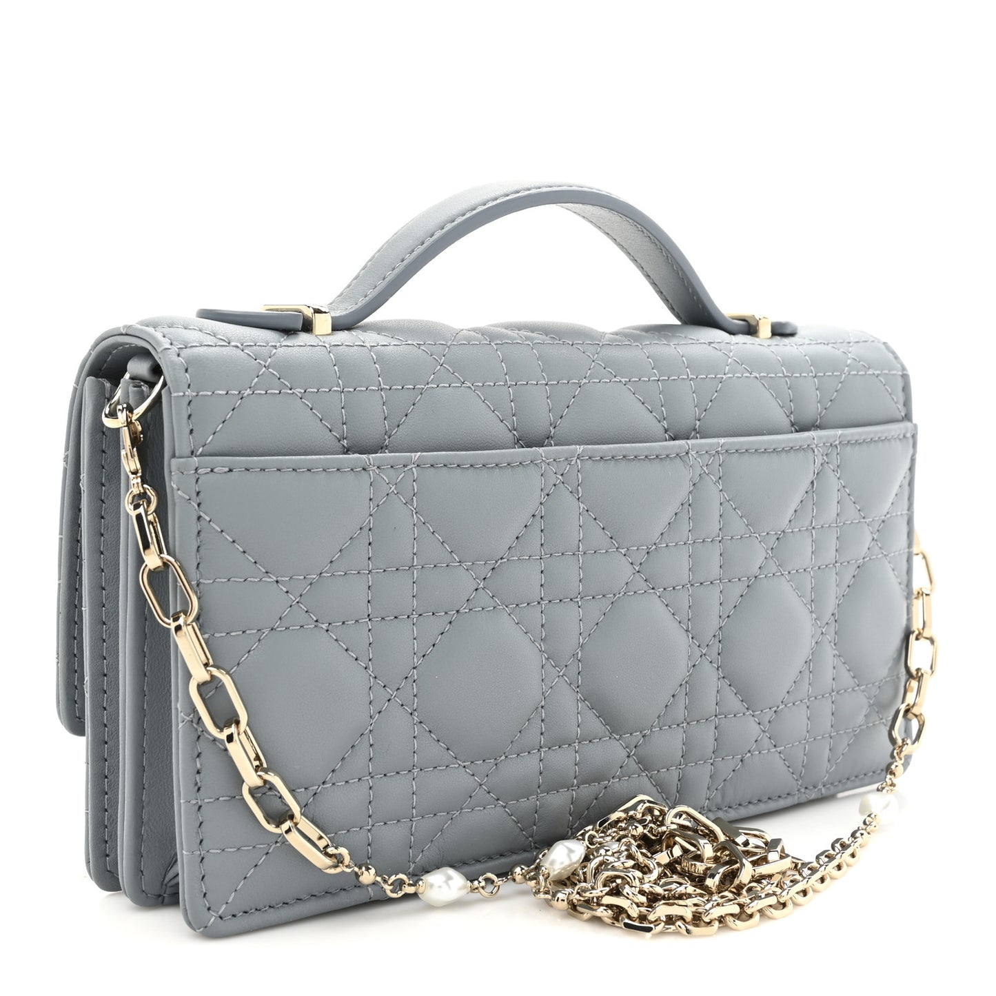 Lambskin Cannage Mini My Dior Top Handle Clutch Cloud Blue