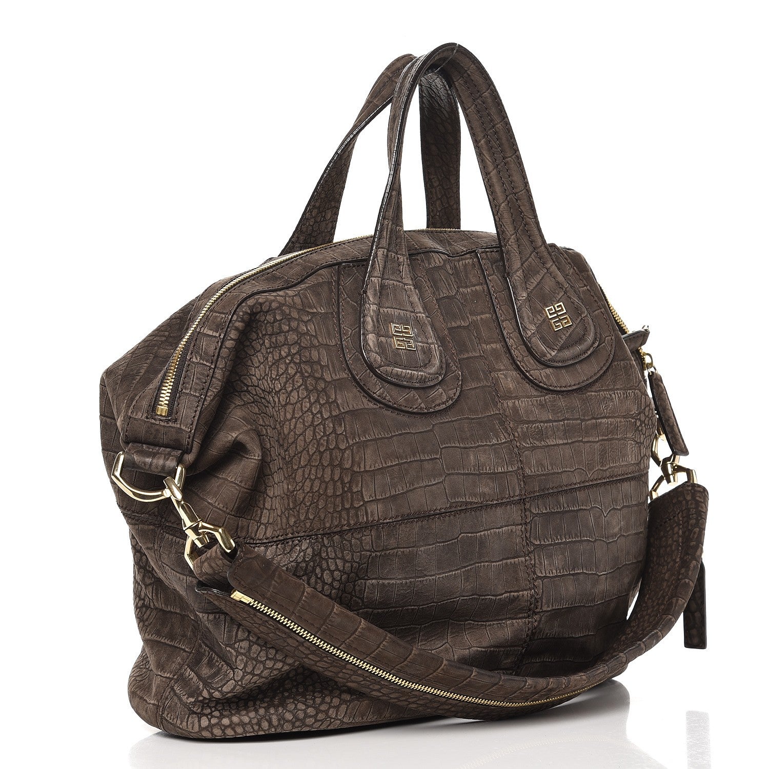 Givenchy Nubuck Crocodile Embossed Medium Nightingale Dark Brown 3 of 8