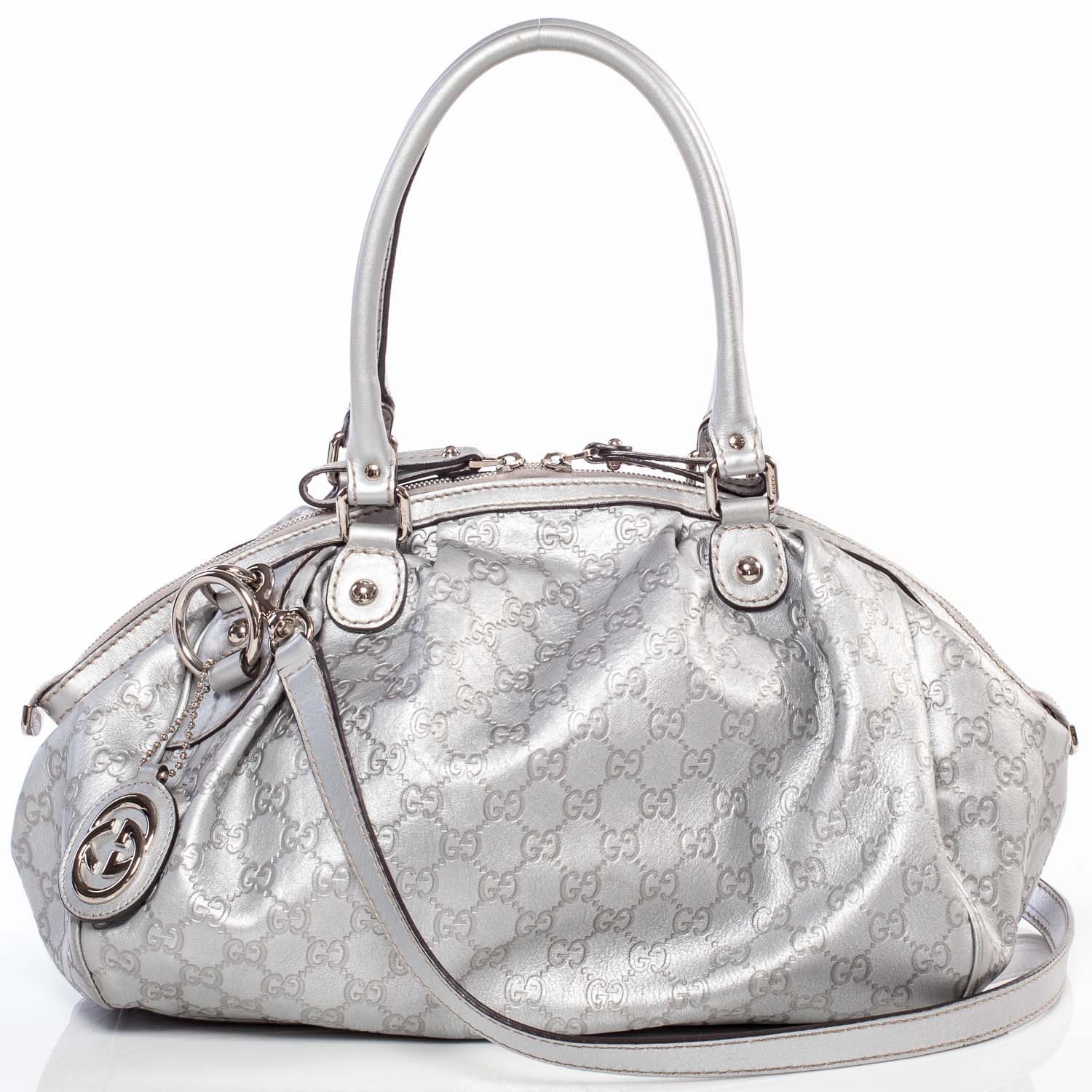Gucci Metallic Guccissima Medium Sukey Boston Silver 1 of 8