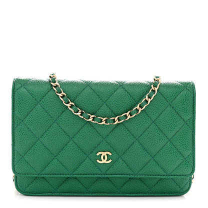 Chanel Metallic Caviar Quilted Wallet On Chain WOC Green 1 of 11