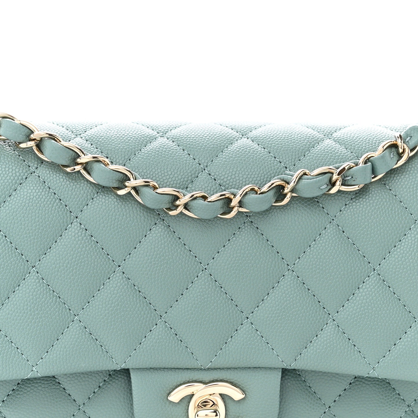 Caviar Quilted Medium Double Flap Dark Green