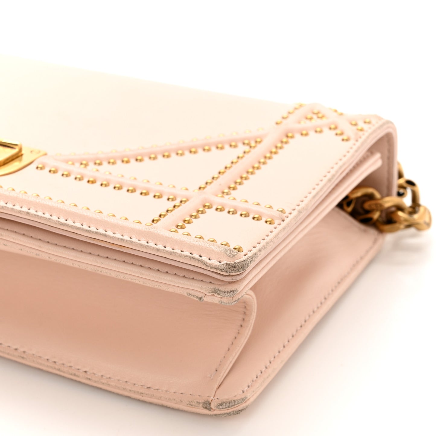 Lambskin Studded Medium Diorama Flap Bag Rose Poudre