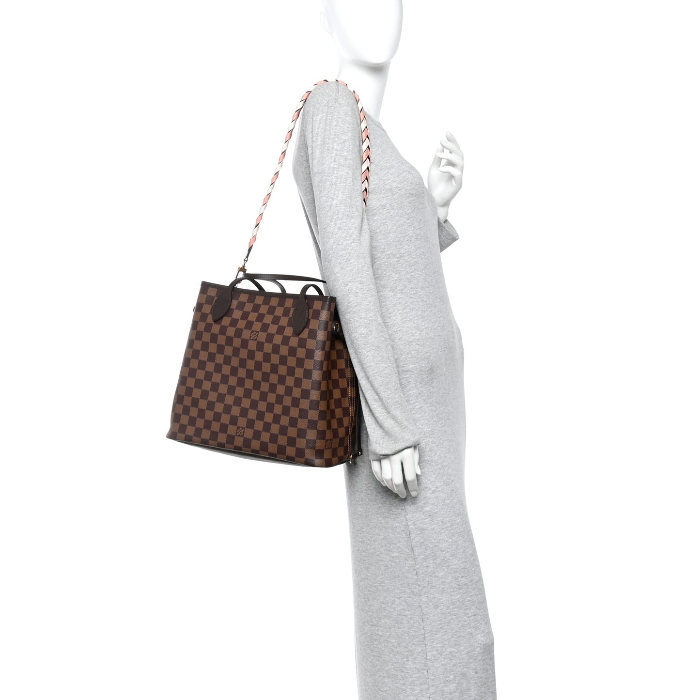 Damier Ebene Braided Neverfull MM  Pink