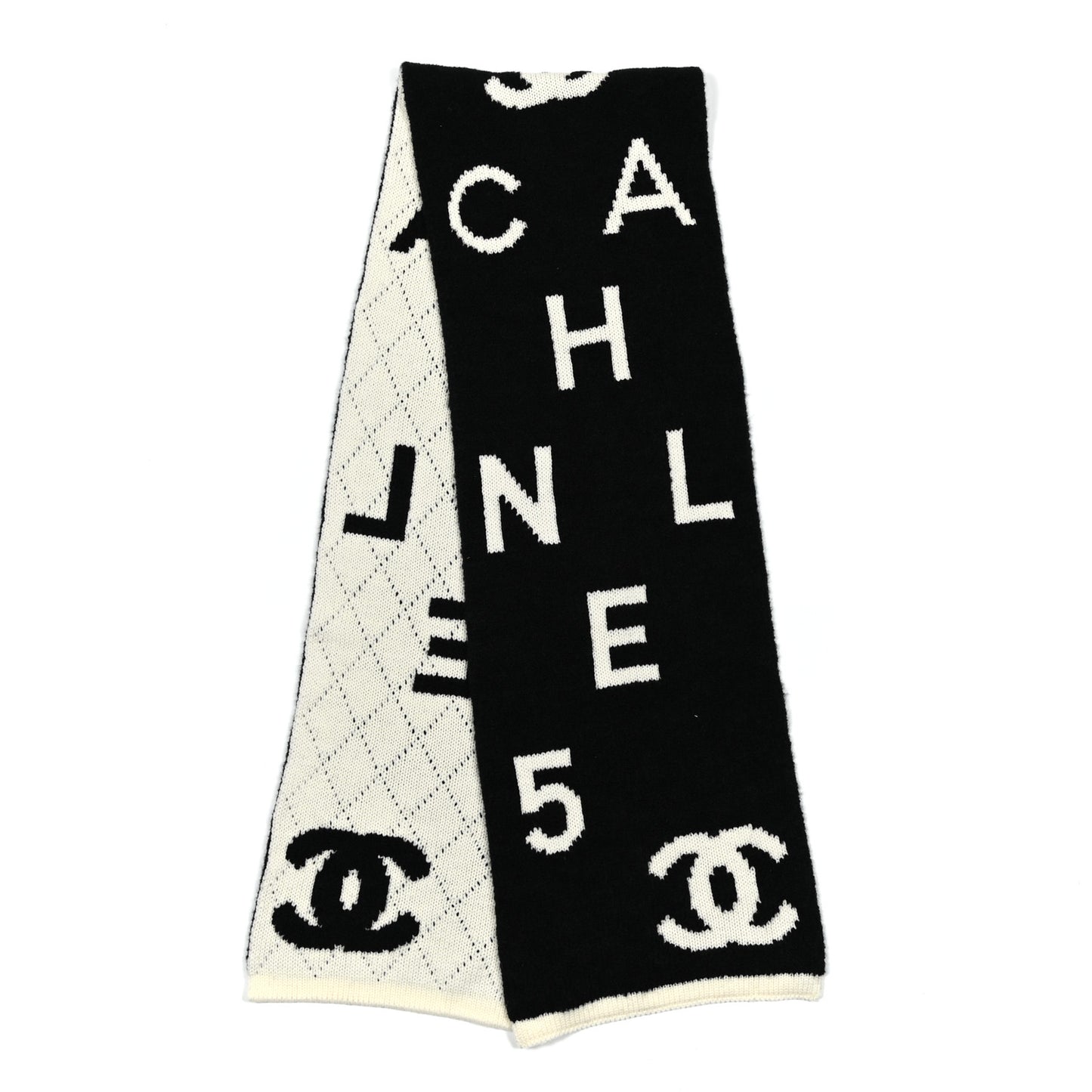 Wool Cashmere Silk CC Scarf Black White
