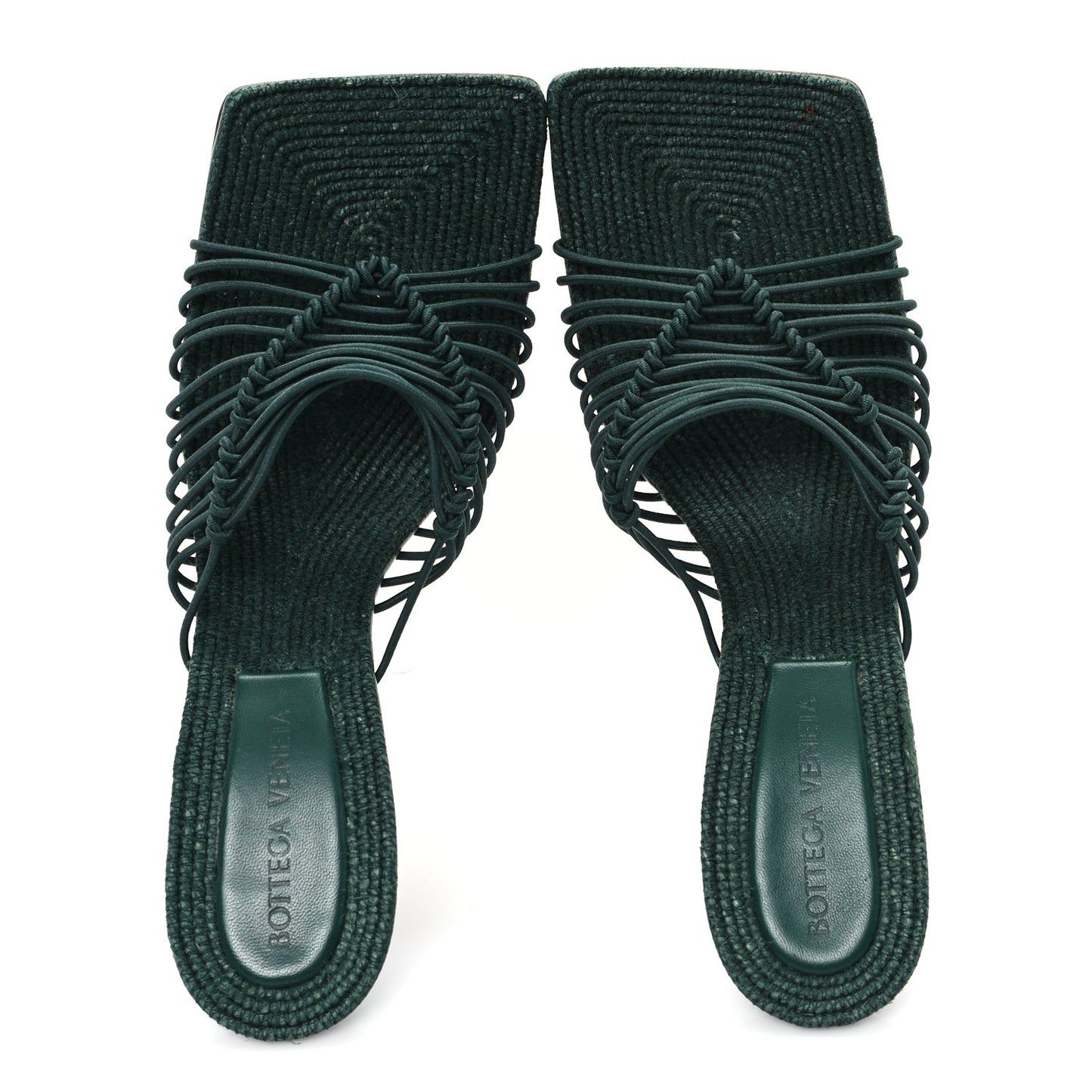 Raffia Elasticized Stretch Mule Sandals 37.5 Emerald Green