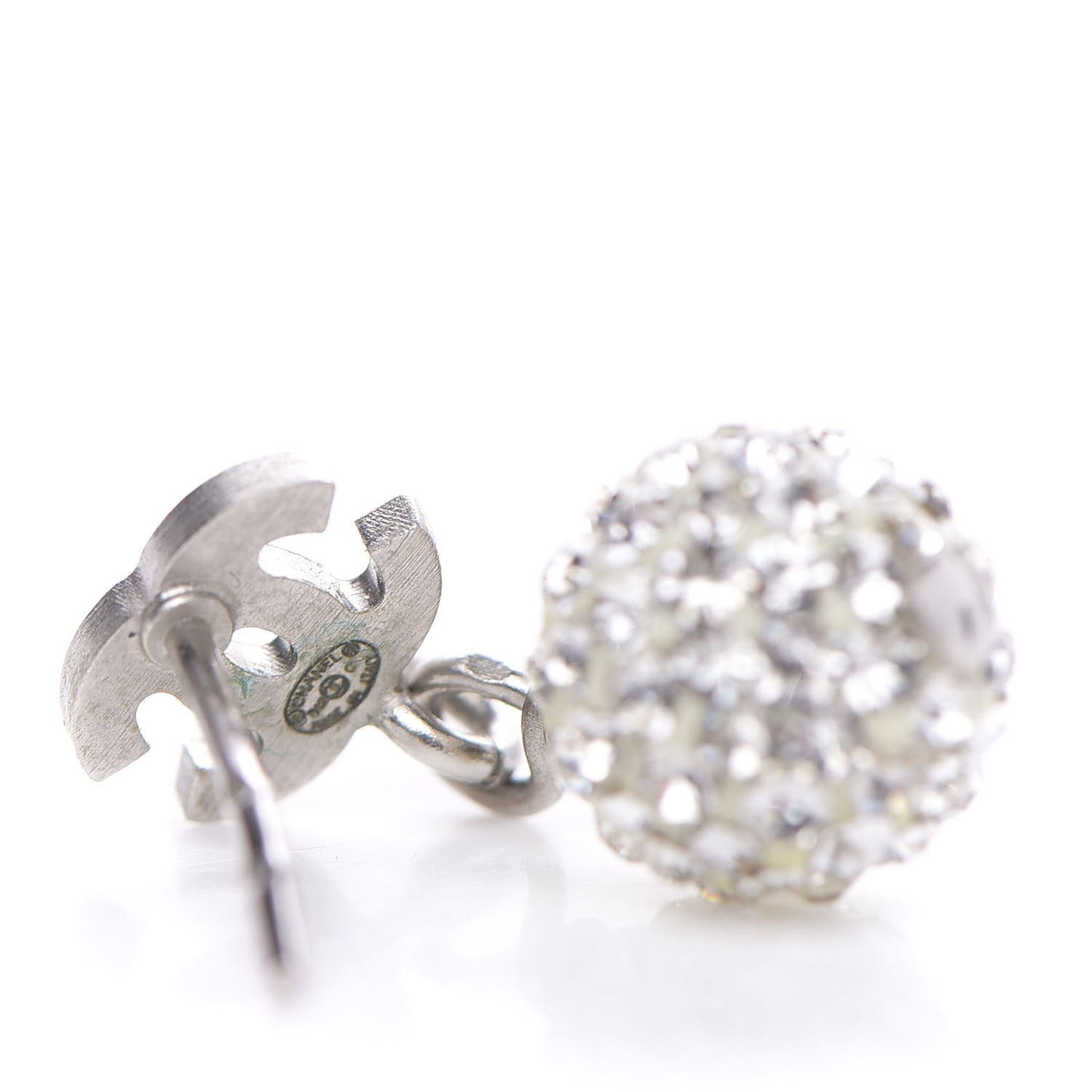 Crystal CC Drop Earrings Silver