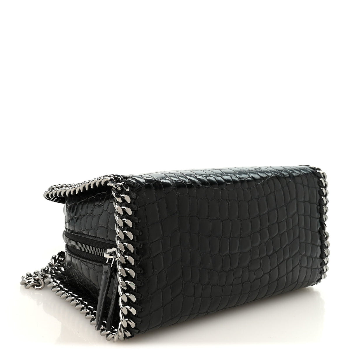 Faux Leather Crocodile Embossed Mini Falabella Box Top Handle Bag Black