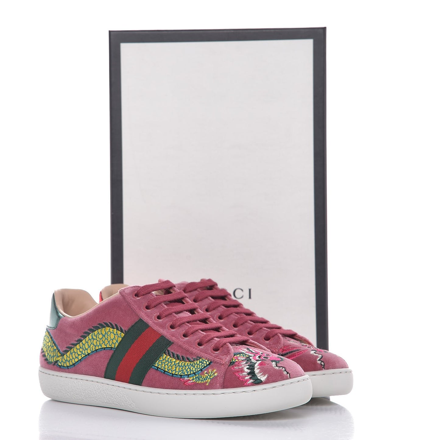 Velvet Nappa Web Dragon Embroidered Womens Ace Sneakers 36 Tibet Red