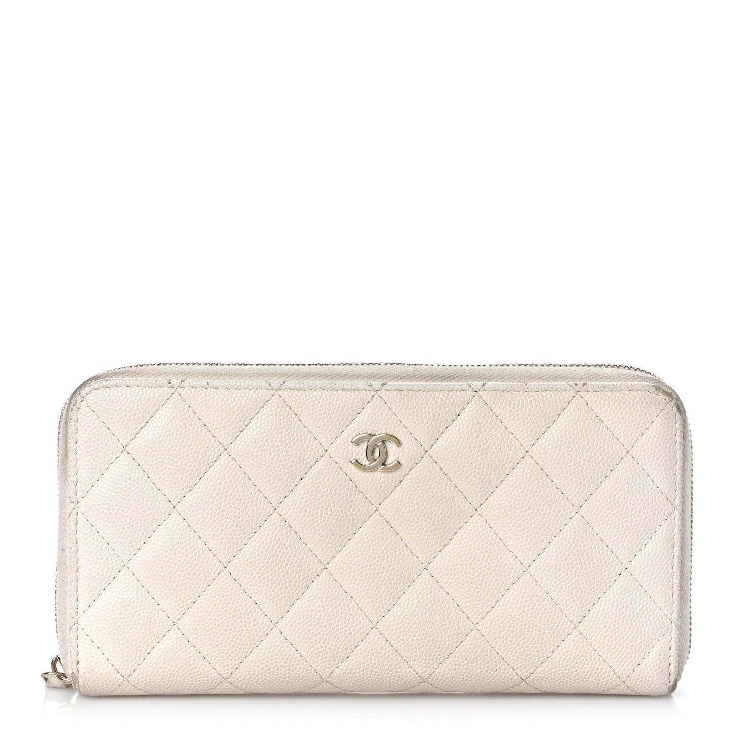 Caviar Quilted Large Gusset Zip Around Wallet White