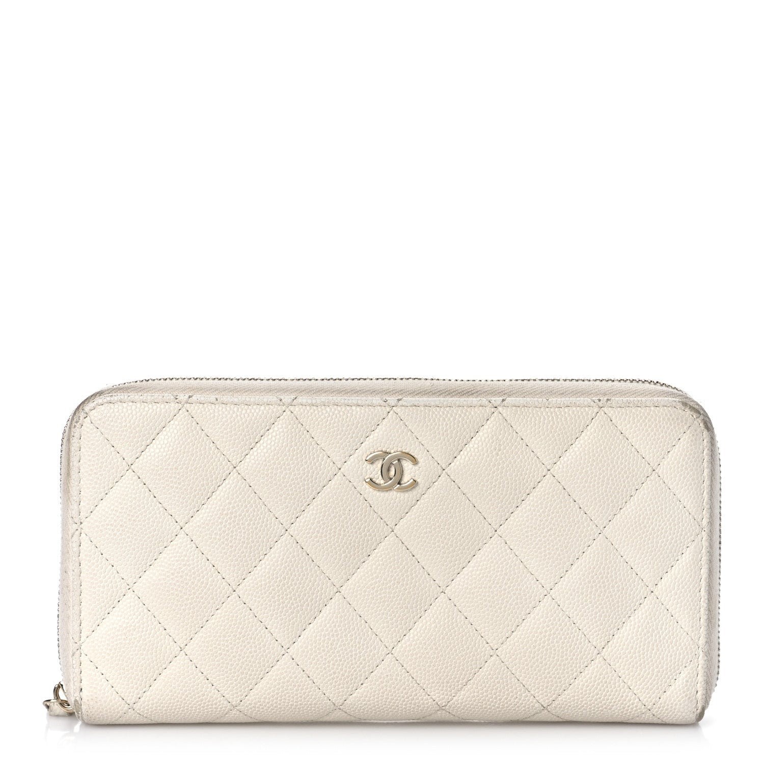 Chanel Caviar Quilted Large Gusset Zip Around Wallet White 1 of 20