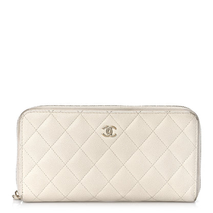 Chanel Caviar Quilted Large Gusset Zip Around Wallet White 1 of 20