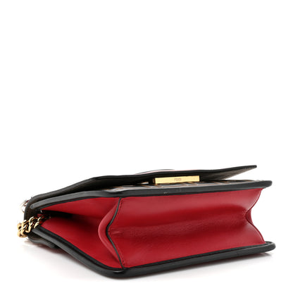Fendi Vitello Century F is Fendi Bi-Color FF 1974 Embossed Small Kan I Shoulder Bag Fragola Maya Black 4 of 13