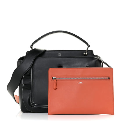 Fendi Vitello Baltico Century Dolce Waves DotCom Satchel Black Terracotta 3 of 12