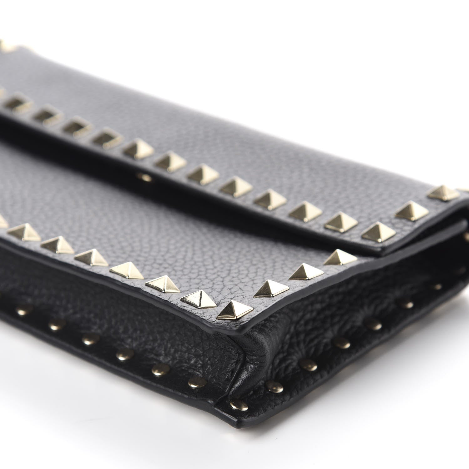 Valentino Garavani Pebbled Calfskin Rockstud Flap Wallet On Chain Black 7 of 10