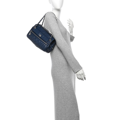 Chanel Calfskin Perforated 50's Satchel Marine Fonce 2 of 12