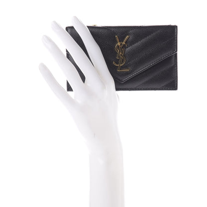 Saint Laurent Grain De Poudre Matelasse Chevron Monogram Compact Wallet Black 2 of 7