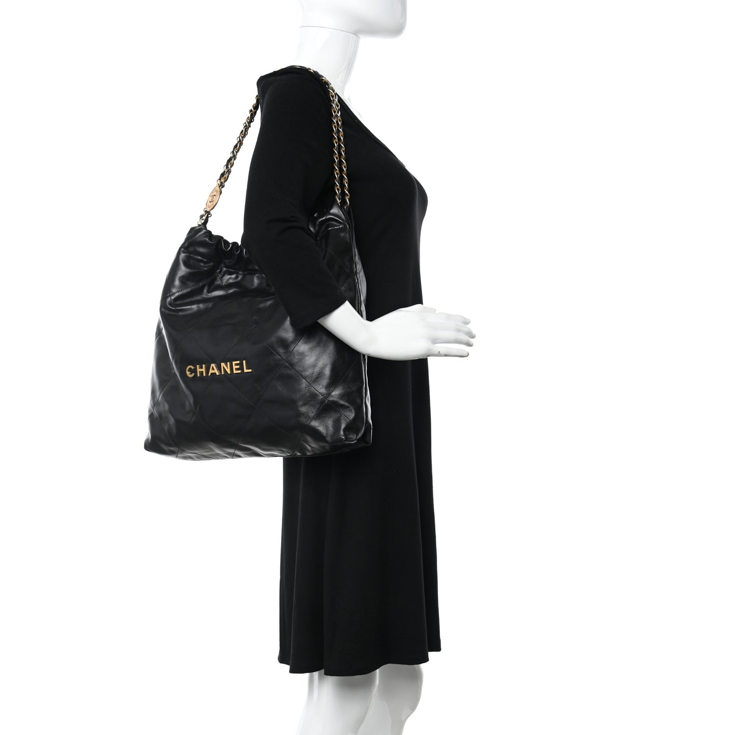 Shiny Calfskin Quilted Chanel 22 Black