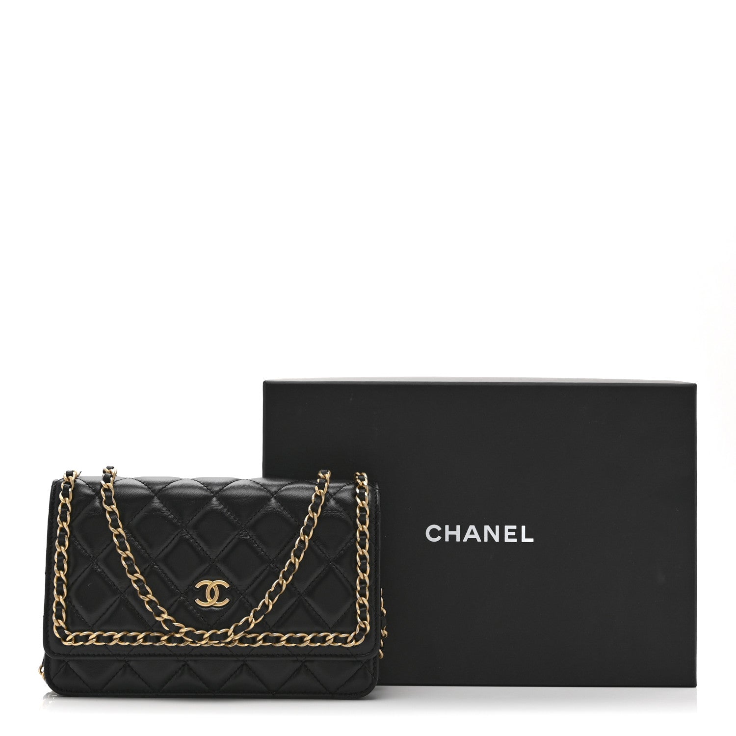 Chanel Lambskin Quilted Chain Around Wallet On Chain WOC Black 11 of 11