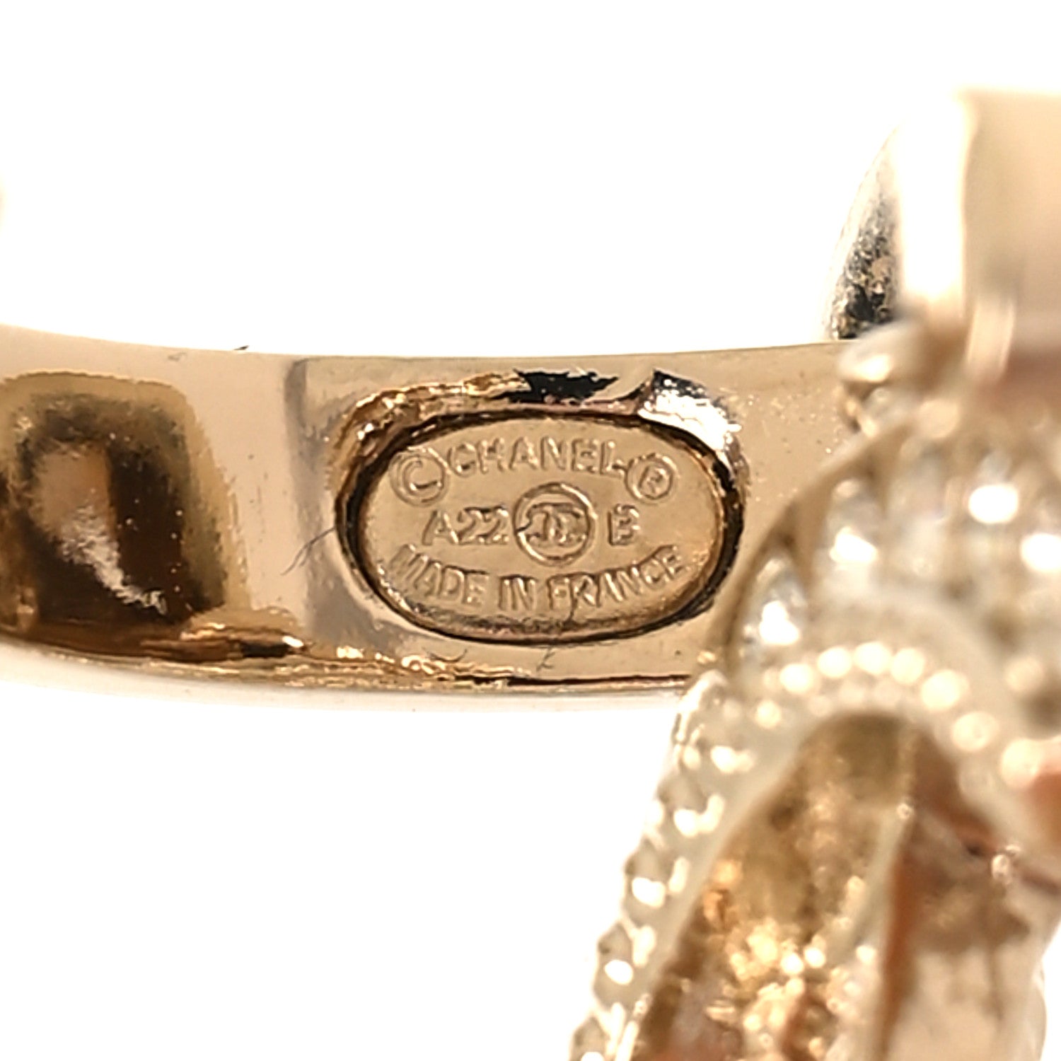 Chanel Metal Crystal Studded CC Hoop Drop Earrings Gold 4 of 5