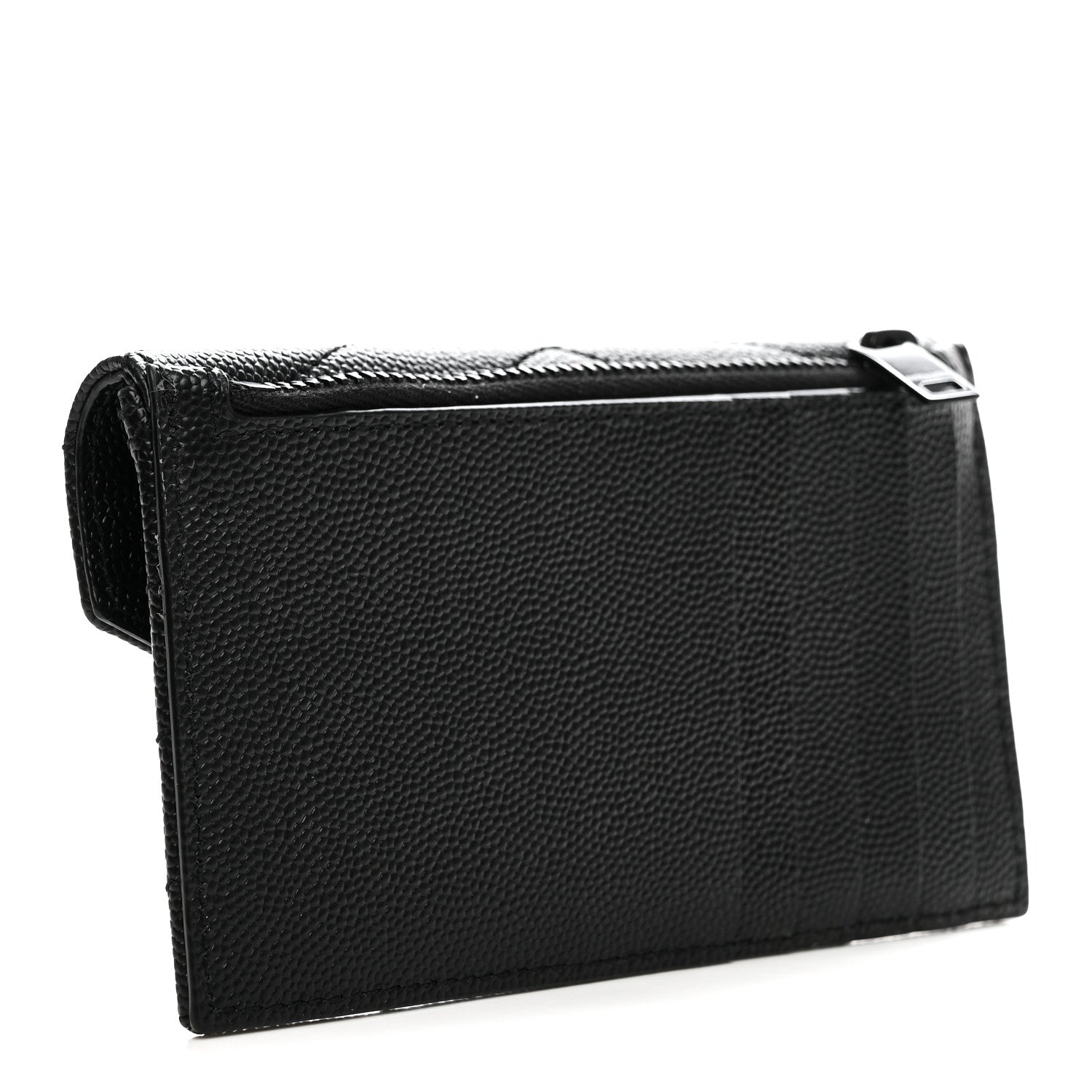 Saint Laurent Grain De Poudre Matelasse Chevron Monochrome Flap Zippered Card Case Black 3 of 7