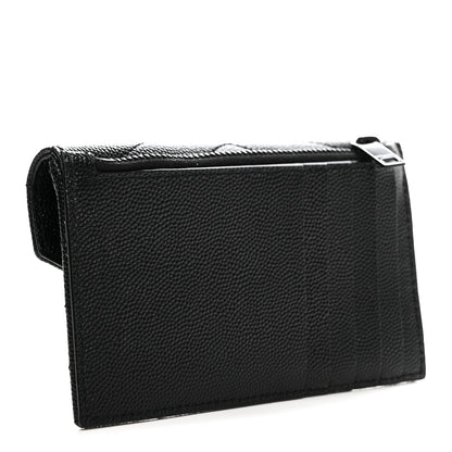 Saint Laurent Grain De Poudre Matelasse Chevron Monochrome Flap Zippered Card Case Black 3 of 7