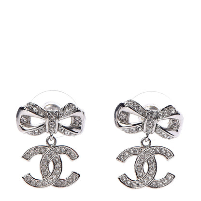 Chanel Crystal CC Bow Drop Earrings Silver 1 of 5
