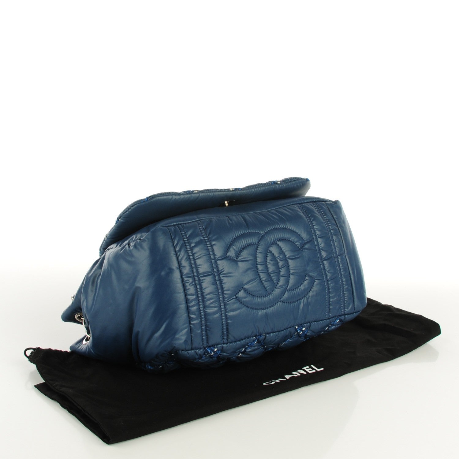 Chanel Nylon Quilted Tweed Stitch Bubble Flap Blue 4 of 8