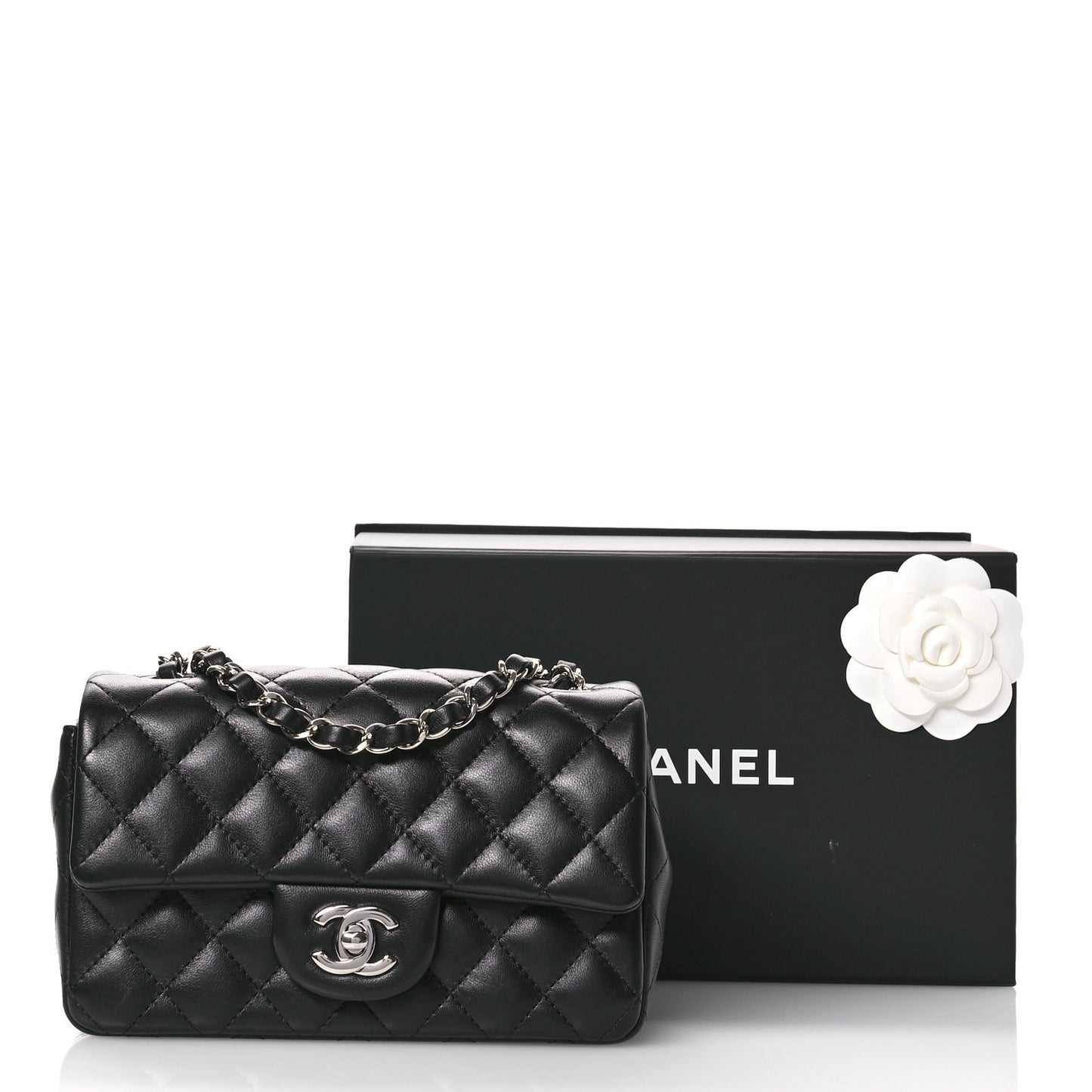 Lambskin Quilted Mini Rectangular Flap Black